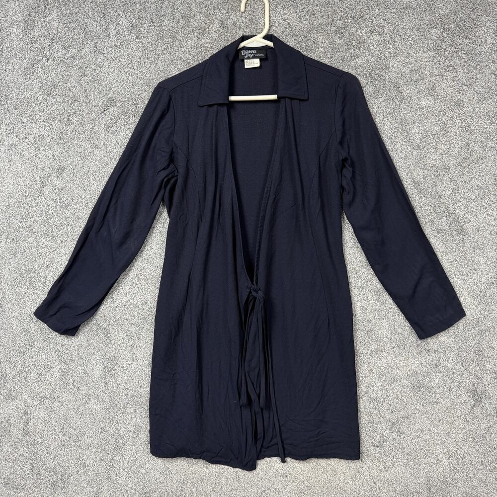Vtg 80s Dawn Joy Cardigan Sweater Size 5/6 Blue Tie Front Office Siren USA Made